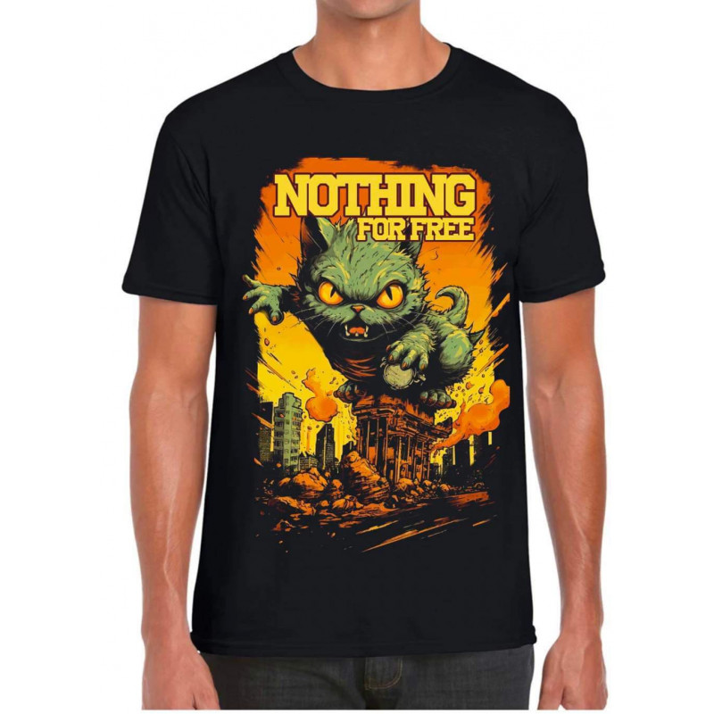 Nothing For Free Tee-shirt Hungry Cat Black T-shirt